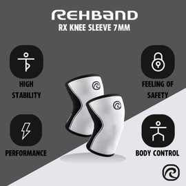 Rehband Knee Support for Strength Sports & Fitness - Knee Support 7 mm Neoprene, Flexible and Non-Slip, Knee Sleeve for Men and Women, Colour: White/Black, Size: XS