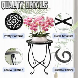 EKINIYAR Small Outdoor Side Tables, 15" Tall 10" Round Patio Side Table, Metal Corner Plant Stand for Flower Pot, Rustproof Flower Plant Rack Holder for Home, Garden, Patio, Plant Lovers 1 Count