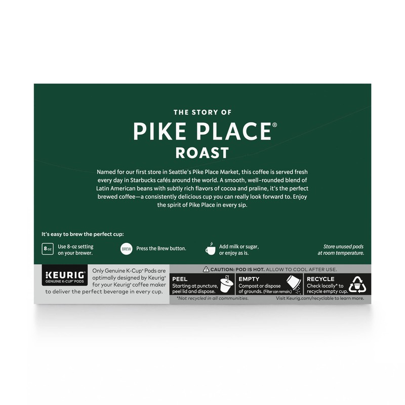 Starbucks K-Cup Coffee Pods, Medium Roast Coffee, Pike Place Roast