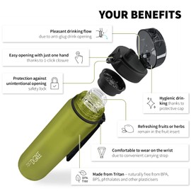 720°DGREE Water Bottle “uberBottle“ - 650 ml softTouch +Fruit-Infuser, BPA-Free Tritan, Leakproof, Reusable Drinking Bottle - Sports Bottle for Gym, Kids, School, Fitness, Running, Travel, Office