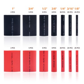 Wirefy 200 PCS Heat Shrink Tubing Kit - Larger Diameter - 3:1 Dual Wall Tube - Adhesive Lined - Marine Shrink Tubing - Black, Red