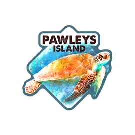 Die Cut Sticker Pawleys Island, Sea Turtle, Watercolor, Contour Vinyl Sticker 1 to 3 inches (Waterproof Decal for Cars, Water Bottles, Laptops, Coolers), Small