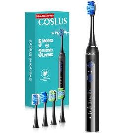 COSLUS Cepillo de dientes eléctrico C30 para adultos, eficaz pero suave, ultra limpio | 3 Intensities & 5 Modes, 2 Types Soft or Medium Firm Heads, Da