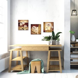 DuoBaorom 3 Pieces Vintage Flower Canvas Wall Art Abstract Dandelion Tulip Poppy Floral Picture Painting Artwork for Farmhouse Home Bedroom Decor Ready to Hang 12x12inchx3pcs