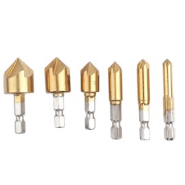 6-Piece HSS Chamfer Countersink Set - 90° Hex Shank Woodworking Bits, 6-19mm