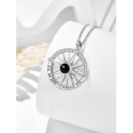 Zhi Kexin Compass Necklace for Women 925 Sterling Sliver Black Onyx Necklace I'd Be Lost Without You Compass Pendant Black Onyx Jewelry Birthday Gifts for Women Her