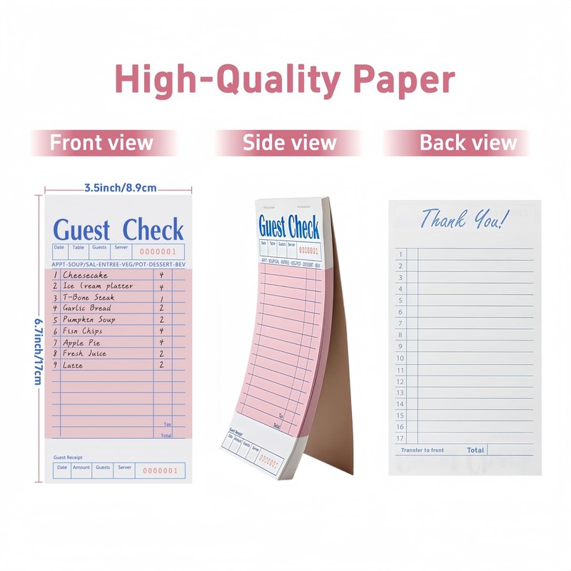 4 Pack Pink Guest Checks Books for Servers, Server Note