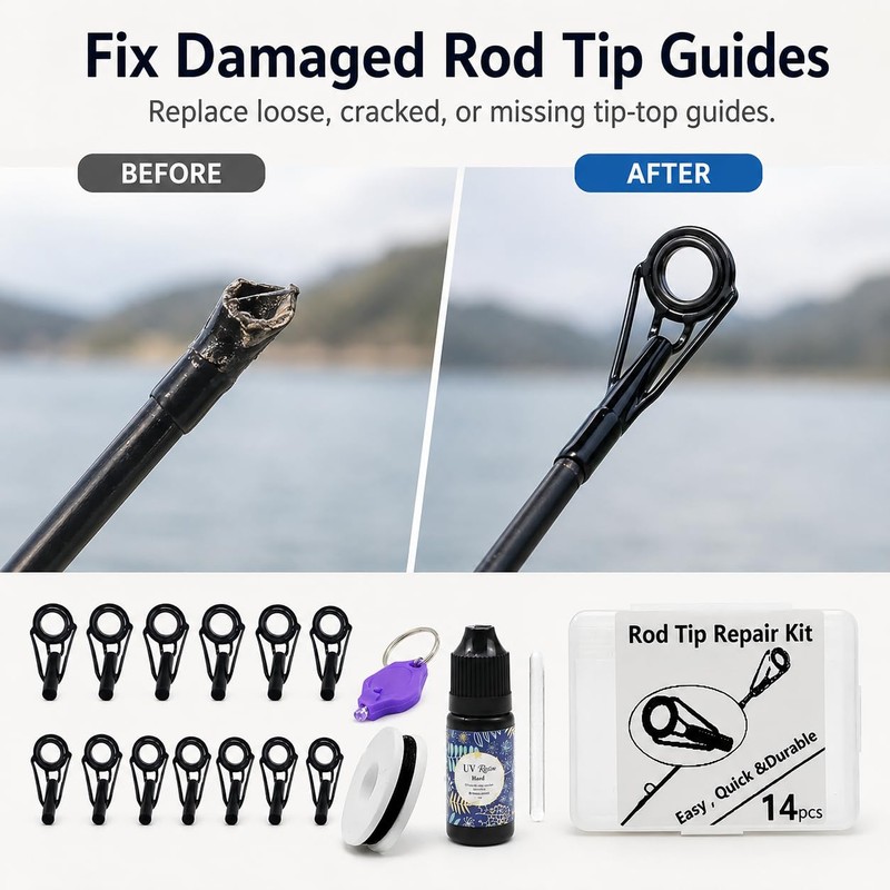 Fishing Rod Tip Repair Kit with UV Light & Glue