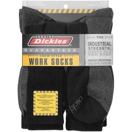 Dickies Genuine Mens 5-Pair Crew Work Socks, 5 Pair Black W/ Grey, 10-13 Sock/6-12 Shoe