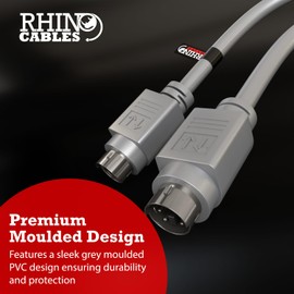 rhinocables - PS/2 Male to Male Data Cable | Shielded Moulded Design | Optimal Signal Transmission | Versatile Compatibility | Plug-and-Play | Grey, 5m