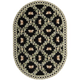 Safavieh Chelsea Collection HK55B Hand-Hooked French Country Wool Area Rug, 4'6" x 6'6" Oval, Black