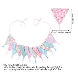 12 - Piece Floral Print Tassel Cotton Pennant Banner, Pink Bunting for Birthday Parties,Ceremonies Kitchen, Party, Wedding, Home Decor, Indoor & Outdoor Use (Powder blue tassels)