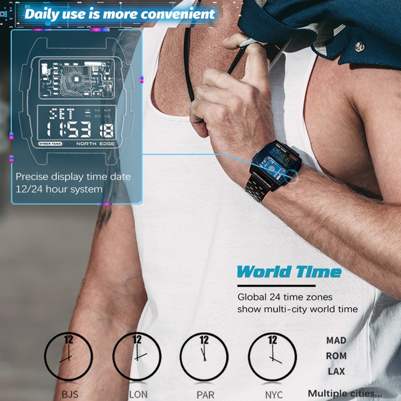Men Digital Sport Watch 50M Waterproof Wrist Watch with Stopwatch