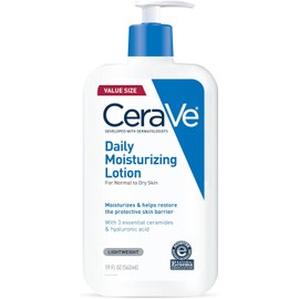 CeraVe - Loción hidratante diaria 19 onzas Loción facial y corporal para piel seca con ácido hialurónico Sin fragancia