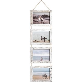 4x6 Hanging Picture Frames, Wall Picture Frames with Real Glass, Folding Picture Frame Displays 4 Photos for Wall Decor, White - Color: Vintage White, Size: 4x6