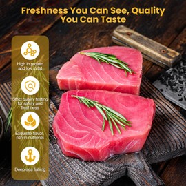 OCEANZEN: Yellowfin Tuna Steaks - 8 x 6oz. - High in Protein and Essential Amino Acids - Wild Caught from the Pacific - 100% Natural, Vacuum Packed, Ready to Cook. (3 lbs. - Box)