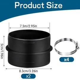 2PCS 75mm Heater Ducting Connector, Plastic Ducting Joiner Connector with 2 Adjustable Clips Round Ventilation Duct Pipe Connector for Diesel Heater Ducting