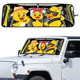 DaisyInner Windshield Sun Shade Compatible with Jeep Jk Jku Jl Jlu 1997-2023 and Compatible with Gladiator Jt 2020-2023 Foldable Windshield Sunvisor Blocks UV Rays (Duck, 16.5" x 52.5")
