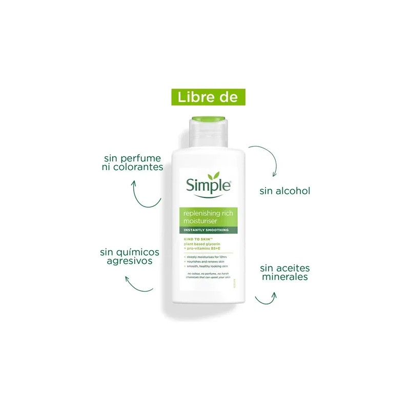 Simple Crema Facial Hidratante 12 h, Uso Día y Noche,