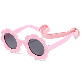 ZQSFPK Baby Sunglasses with Strap, Flexible Polarized Baby Sunglass, Cute Flower Polarized Sunglasses Outdoor Sunshade UV400 Protection for Infant Baby Girl(Pink)