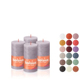 BOLSIUS 4 Pack Frosted Lavender Rustic Pillar Candles - 2 X 4 Inches - Premium European Quality - Includes Natural Plant-Based Wax - Unscented Dripless Smokeless 30 Hour Party and Wedding Candles