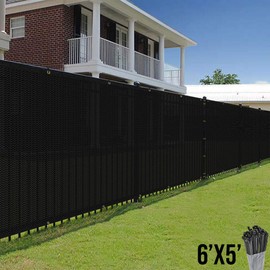 E&K Sunrise Fence Privacy Screen with Zipties, Black 6' x 5' Commercial Outdoor Backyard Porch Deck Shade Windscreen Mesh Fabric 90% Blockage 3 Years Warranty (Customized)