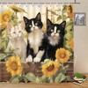 Cute Cat Shower Curtains Funny Animal Farm Flower Sunflower Plant