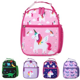 RAVUO Unicorn Lunch Bag, Water Resistant Insulated Cute Girls Lunch Box for Kids Reusable Lunch Tote with Detachable Shoulder Strap and Bottle Holder
