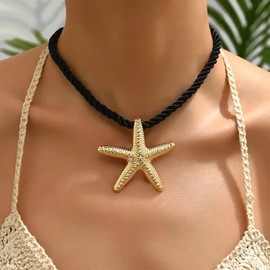 Dcfywl731 Gold Starfish Necklace Ocean Beach Jewelry for Women Large Starfish Pendant Necklace Summer Accessories Dainty Shell Jewelry Gift for Beach Vacations