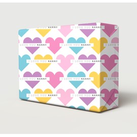 2 Sheets 2 Tags Mother's Day Multi Colour Hearts I LOVE YOU NANNY Design Wrapping Paper Pink NAN Birthday Gift Wrap (PA)