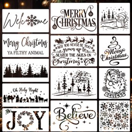 Christmas Stencils for Crafts Reusable Christmas Doormat Stencils Xmas Holiday Stencil for Painting on Wood Window Door Mats Fabrics Decor