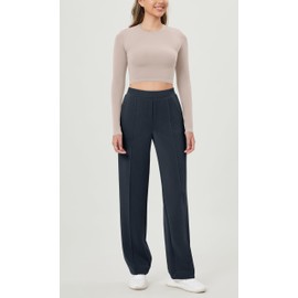 ODODOS Women's Modal Soft Classic Pants Mid Rise Pull-On Lounge Casual Work Pants with Pockets, Navy, X-Large