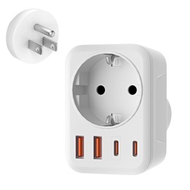 USA Adapter Socket, 5-in-1 Adapter USA Germany Plug with 1 AC 2 USB-C 2 USB-A (3.4 A), 3750 W Travel Adapter USA Adapter, EU to US Adapter for America, Canada, Thailand, Mexico (White/Type B)