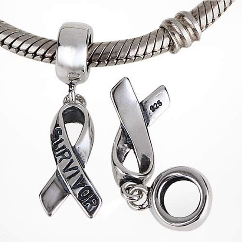 ABAOLA Survivor Ribbon Charm 925 Sterling Silver Dangle Bead for