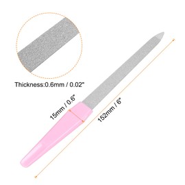 HARFINGTON 6pcs Metal Nail Files, 180 Grit Fingernail Files, Double Sided Natural Nail Files for Women Men with Plastic Handle, Steel Nail Files, Diamond Files with Sharp Pointed Tip, Pink