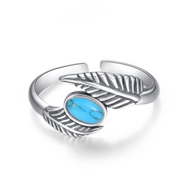 KINGWHYTE Feather Thumb Ring 925 Sterling Silver Adjustable Finger Rings Cubic Zirconia Ring Angel Wings Jewellery Birthday Gifts for Women, Fabric, Turquoise