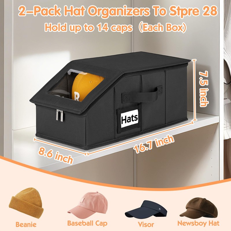 Dofilachy 2 Pack Stackable Hat Storage for Baseball Caps, Holds