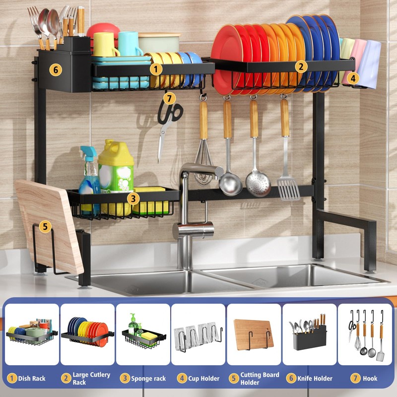 SNSLXH 2-Tier Over The Sink Dish Drying Rack, Kitchen Large