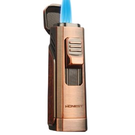OLDENDO Torch Lighter Triple Jet Flame Cigar Lighter with Gas Window, Cigar Punch, Adjustable Refillable Butane Gas Windproof Lighters (Bronze)