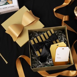 BIOBROWN Medium Birthday Gift Box with Lids, Bow and Tissue Paper, 9x9x9 Inches Collapsible Gift Box for Presents, Baby Shower, Party - Gold