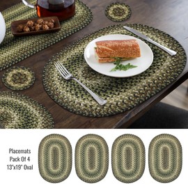 Homespice - Pinecone Oval Placemats Green Mixed with Tan, Black, and Brown, Perfect to Use as Dining Placemats - Absorbs Spill, Lays Flat - Easy to Clean Jute Braided Placemats Set of 4, 13x19 Inches