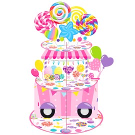 Candyland Cupcake Stand for Candyland Birthday Party Decoration 3 Tier Sweet Candy Cupcake Holder Lollipop Theme Dessert Tower for Candyland Theme Party Baby Shower Supplies