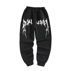 COZYEASE Boy's Graphic Print Elastic Waist Sweatpants Slant Pocket Tapered Jogger Pants Black 11-12Y