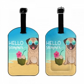 Zoczos Pug Dog Suitcase Tag Sunglasses Beach Ocean Green Coconuts Drink Hello Summer Luggage Tags Label Cruise Instrument Bag Case Tags, 1 Pack