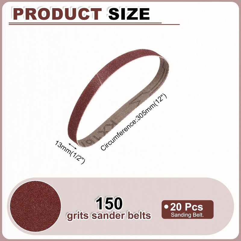 HARFINGTON 1/2 x 12 Inch Sanding Belts, 20 Pcs 150