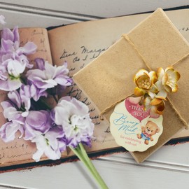 Summer-Ray 50pcs Adorable Thank You Beary Much Gift Tags for Baby Showers or Children's Birthday Party (Kraft Brown) (Cream)