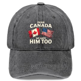 Made in USA Dear Canada We Hate Him Too Hat for Men Cool Washed Distressed Baseball Caps Next Day Delivery Light Grey