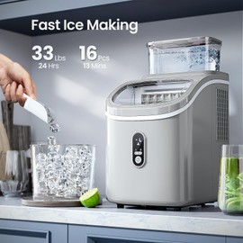 Electactic Ice Maker Countertop,Portable Ice Maker Machine with 1.5L Detachable Water Tank, 16Pcs/13Mins, 33lbs/Day, 24H Timer, Self-Cleaning Small Ice Cube Maker, Ice Machine Maker for Party (Grey)