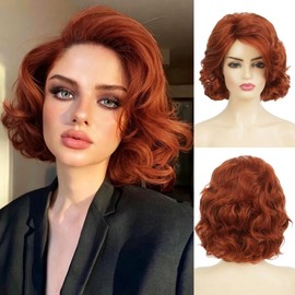 Brown Short Curly Wigs for Women 1920s Vintage Red Wig for Cosplay Party Halloween Use (Brown Red)