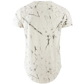 KLIEGOU Mens Hipster Hip Hop Ripped Round Hemline Pattern Print T Shirt (86SH White XL)